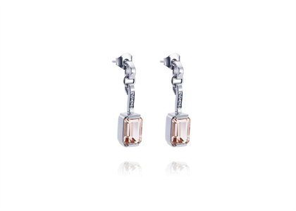 Rhodium Plated Emerald Cut Drop Fashion Earrings